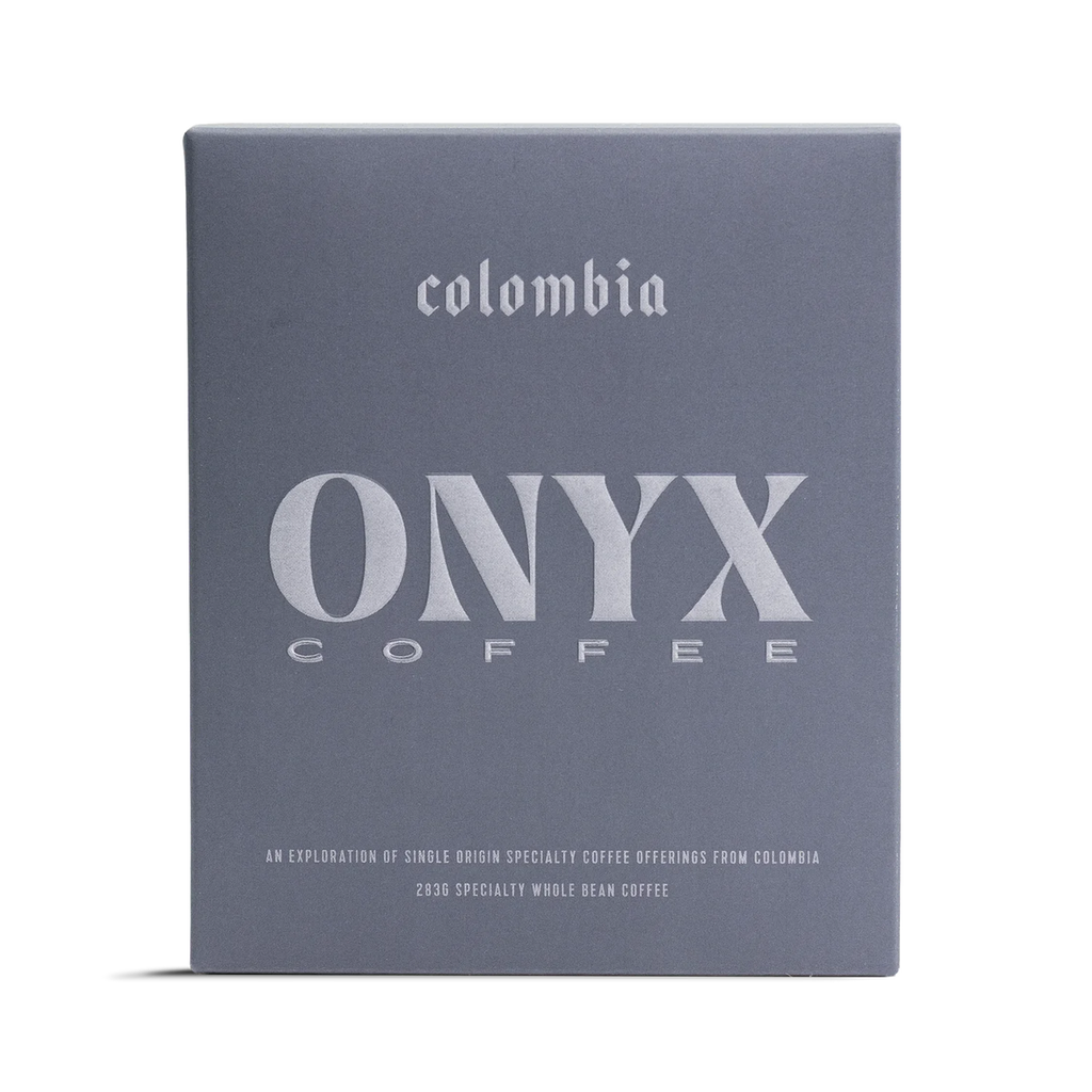 Grey box that says "Columbia, Onyx coffee"